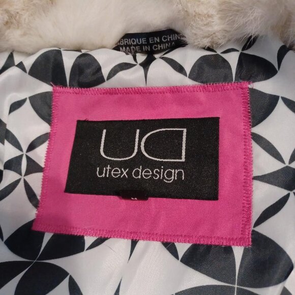 Utex Design White Down Puffer Coat w/ Fur Trim - Picture 2 of 8